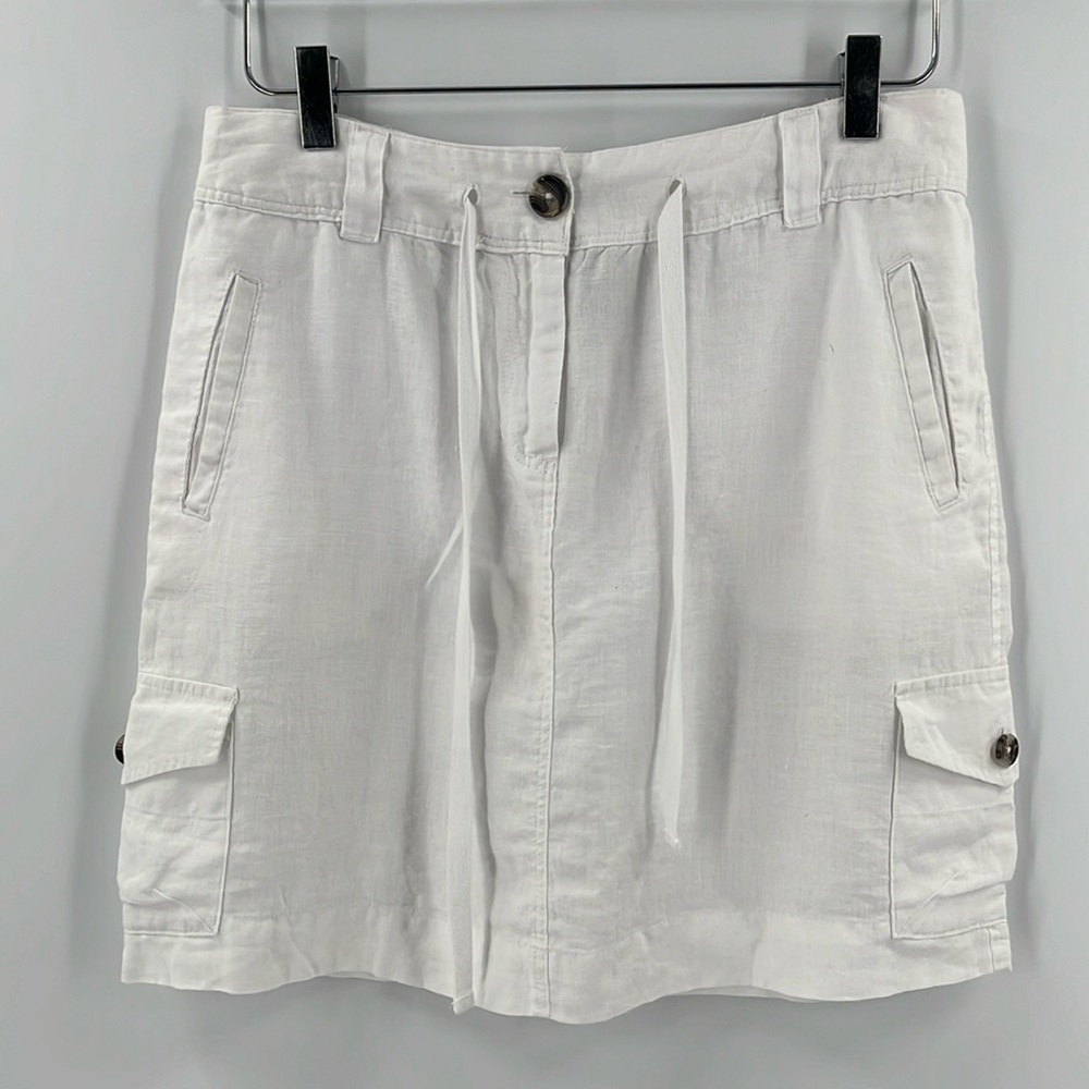 Autograph NY White Linen Cargo Skirt Drawstring Pockets Casual Logenlook 4